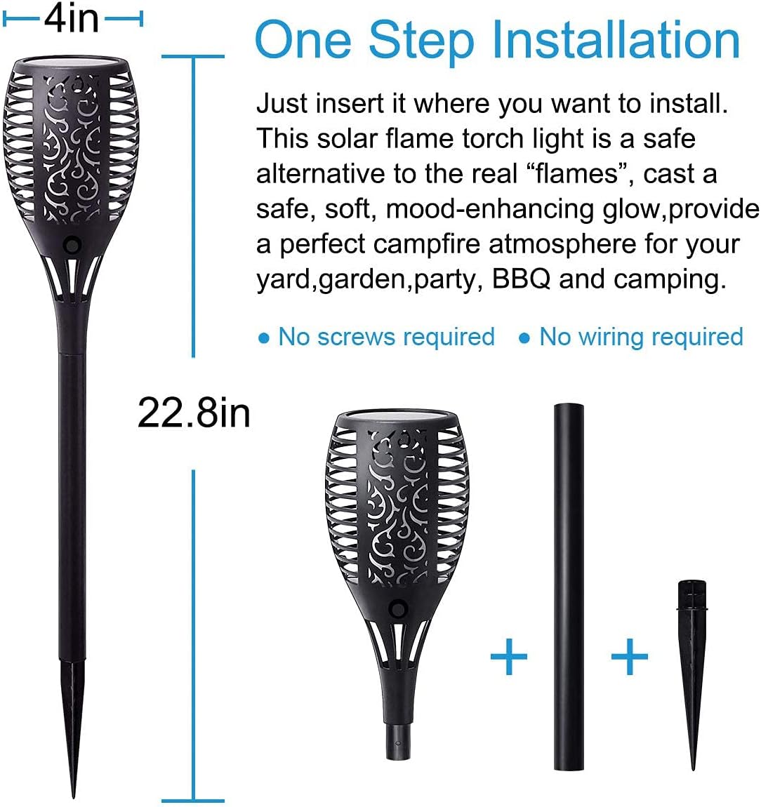 Solar Torch Light with Flickering Flame, 8 Pack Outdoor Waterproof N9693