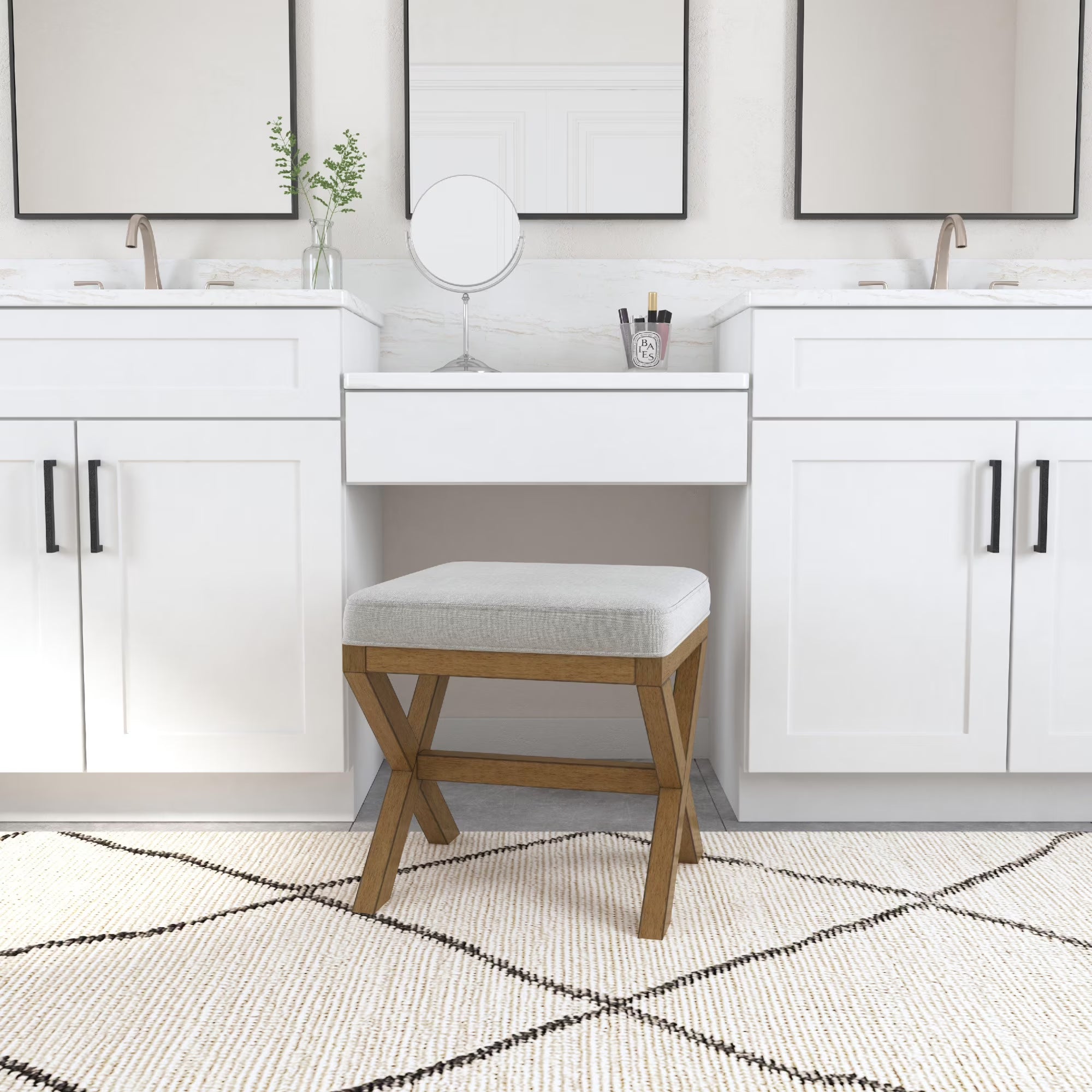 Dark Driftwood Wood Vanity Stool V309