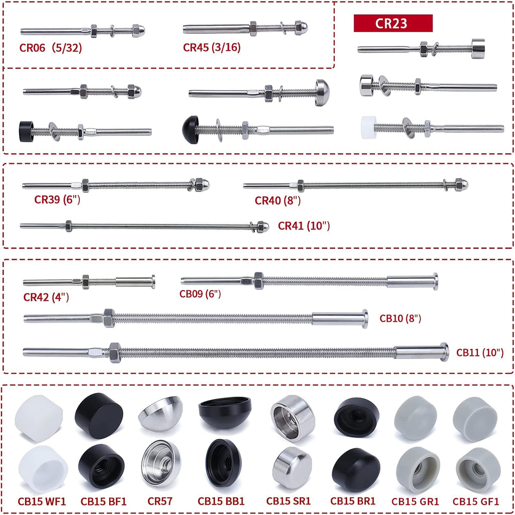20 Pack 1/8 Cable Railing Kit T316 Stainless Steel Terminal W1981