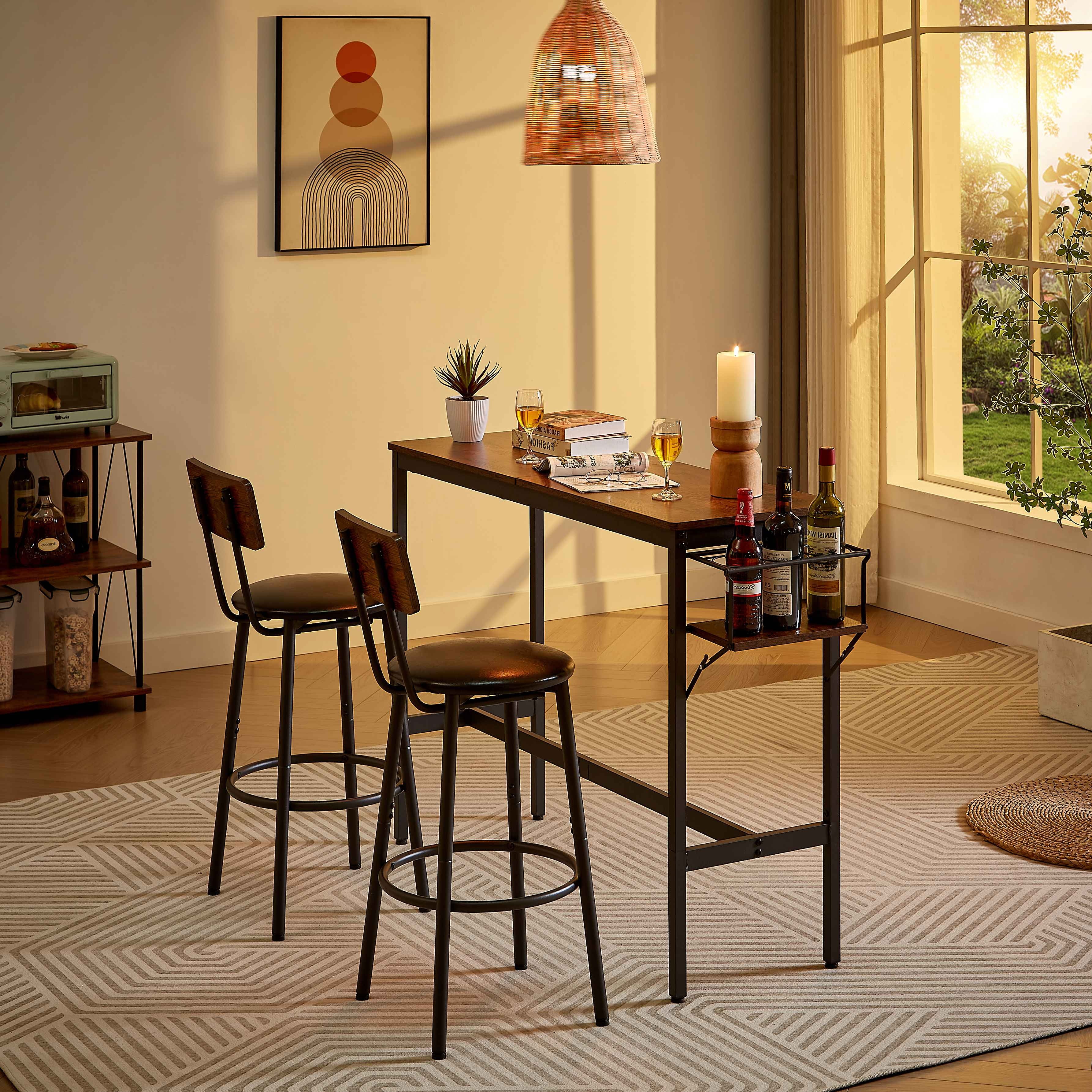 Rustic 3-Piece Dining Table Set with 2 Stools Z40331