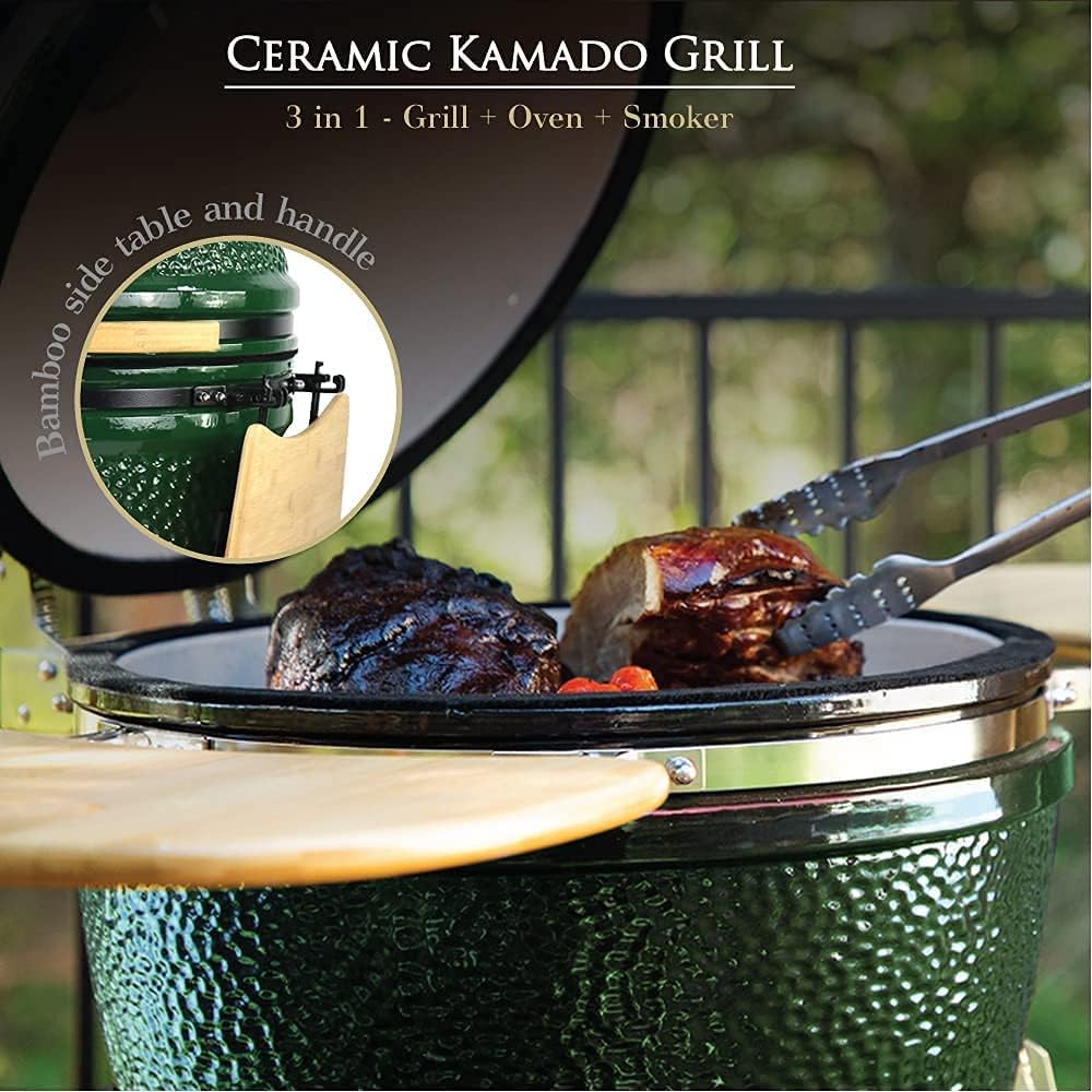 Red 21 Large Ceramic Kamado Grill Cooker with Trolley V54855