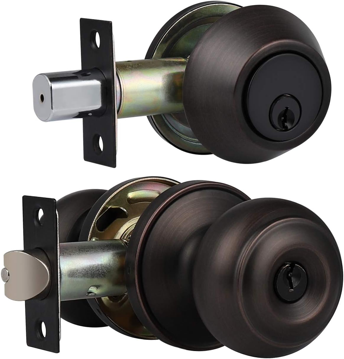 3 Pack Keyed Alike Entry Door Knobs and Single Cylinder Deadbolt Lock Combo Set Matte Black G2517