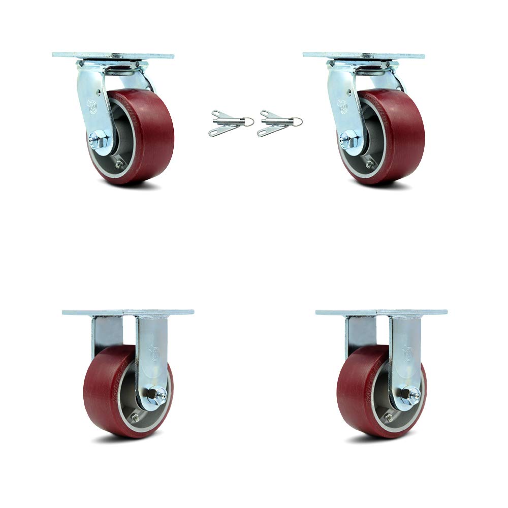 Swivel Top Plate Caster with 8 x 2 Maroon Wheel and Top Lock Brake, Pack of 2 G73977