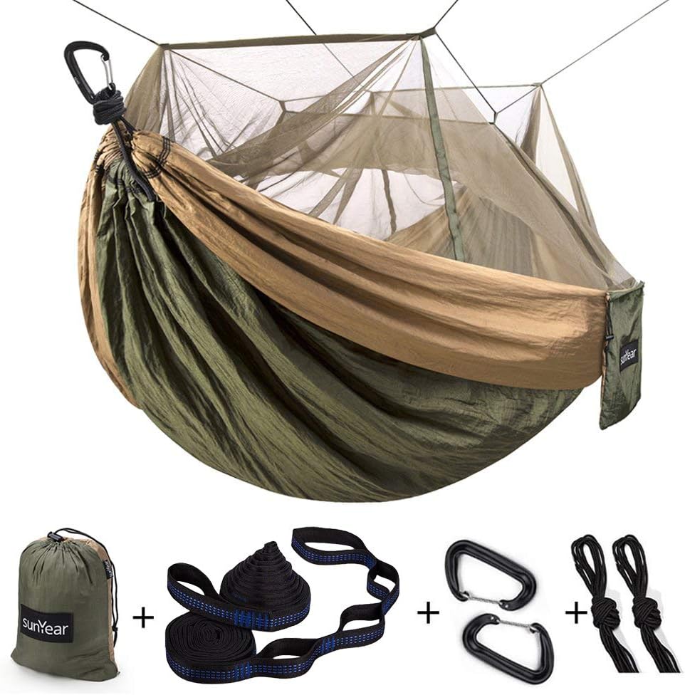 Portable Double Hammock with Net, 2 Person Hammock Tent with Straps J947