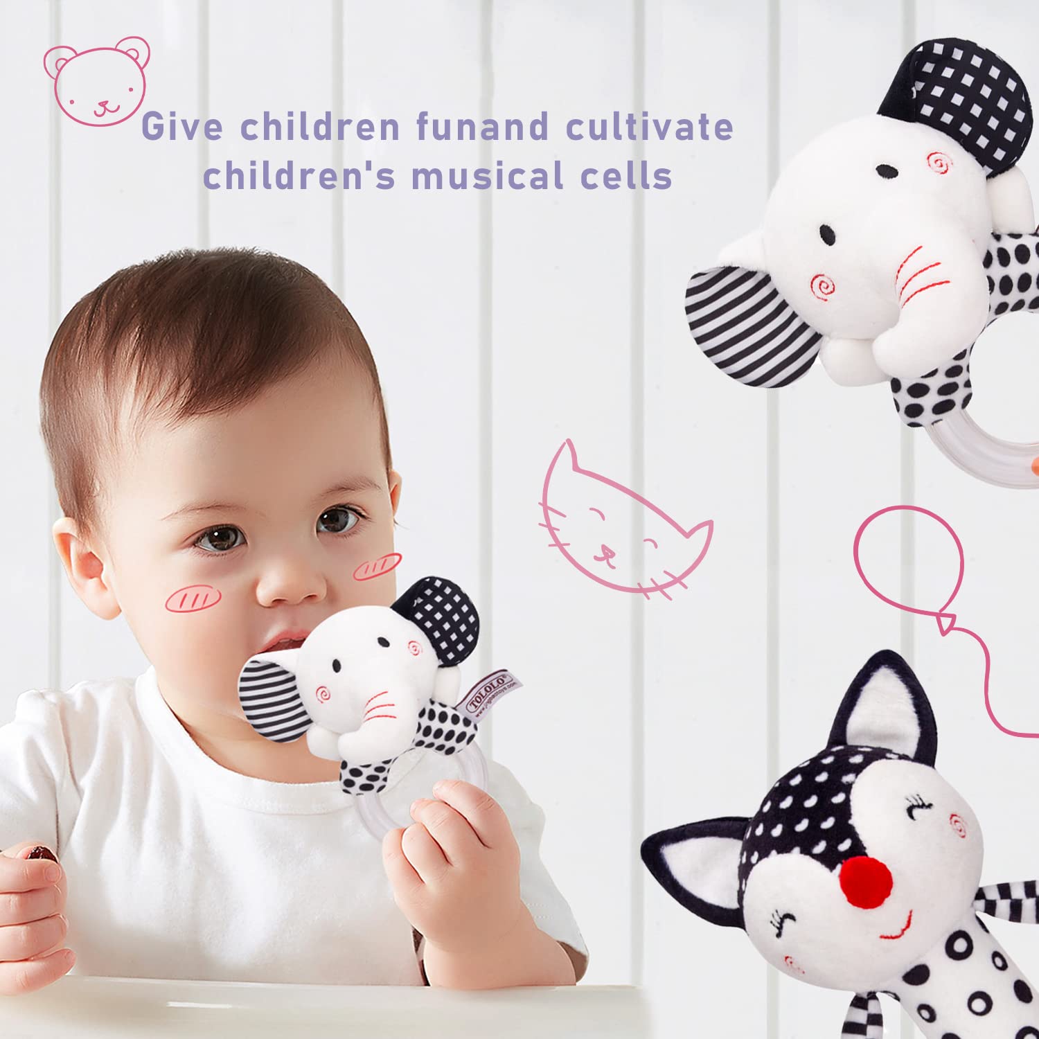Newborn Elephant & Fox Plush Rattles Teether Baby Toys P79289