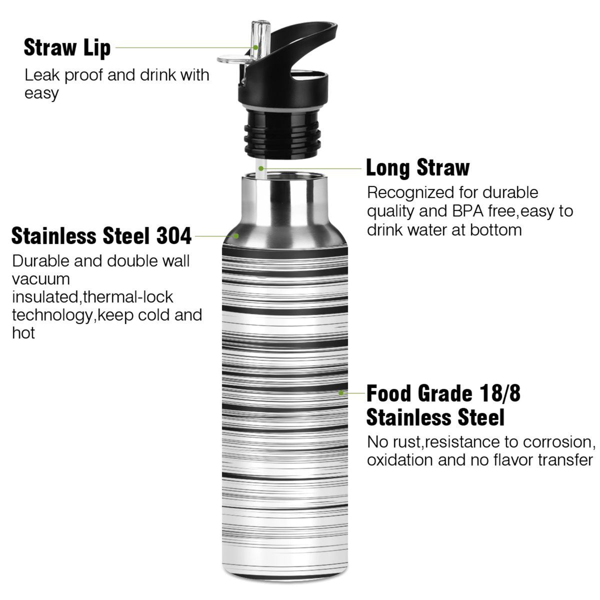 20 OZ Stainless Steel Vacuum Insulated Water Bottle with Straw Lid P223693