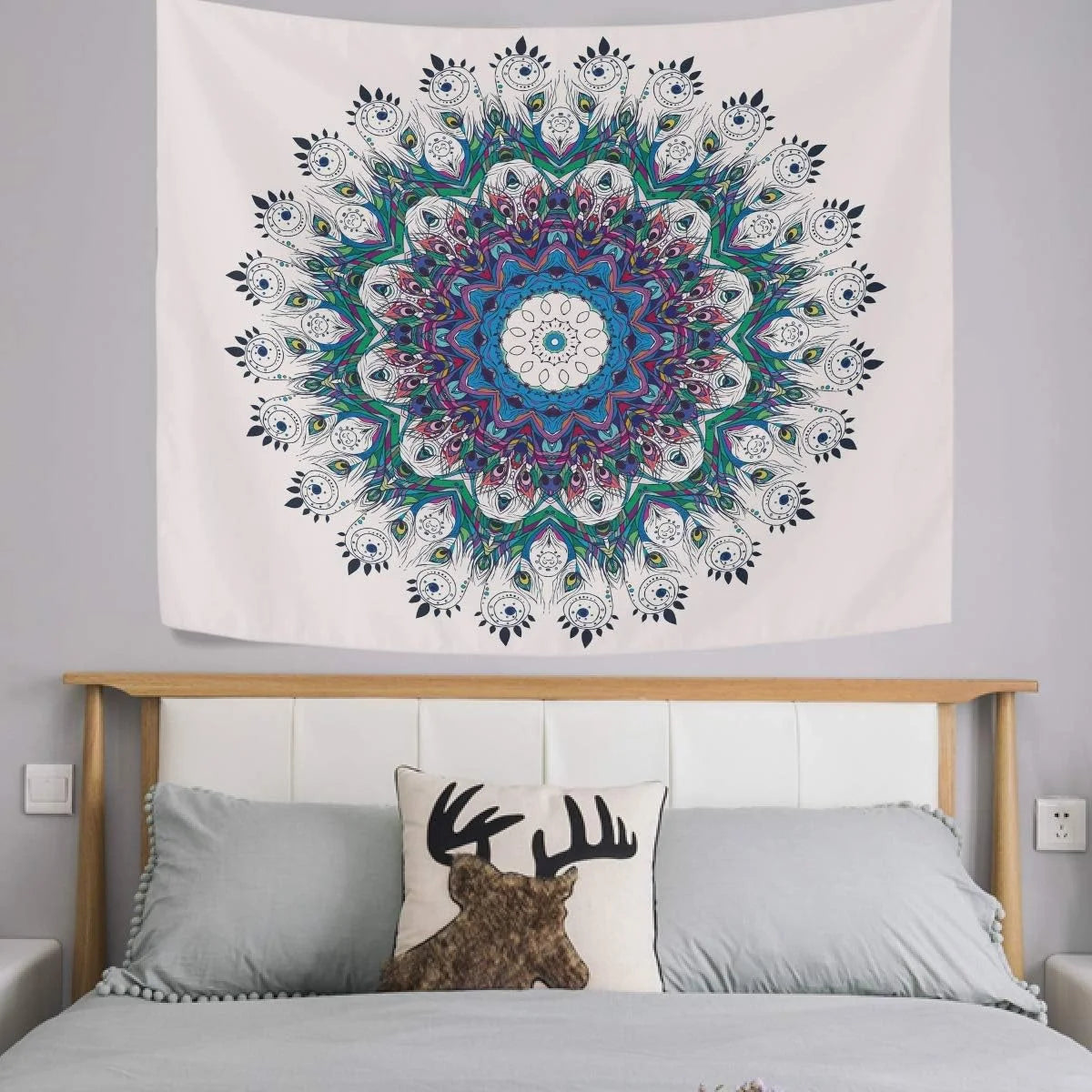 Rainbow Dogs Paw Footprints Black Tapestry Wall Hanging 60"x51" W755