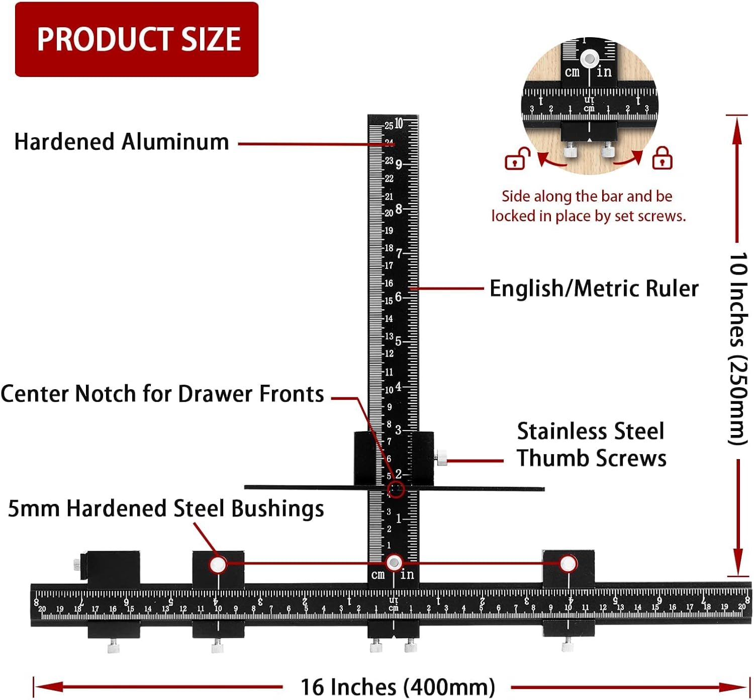 Cabinet Hardware Jig, Aluminum Alloy Handle Template Tool with Automatic Center Punch and 4 Drill Bits A107660