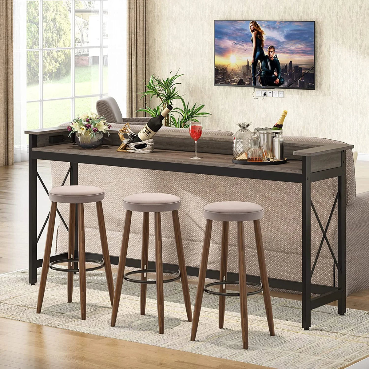 Grey 70.9 inch Console Table with Outlets and USB Ports T26955