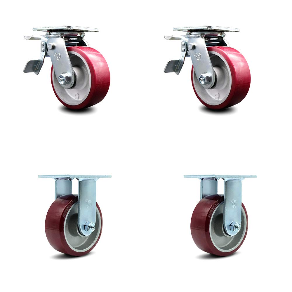 Swivel Top Plate Caster with 8 x 2 Maroon Wheel and Top Lock Brake, Pack of 2 G73977