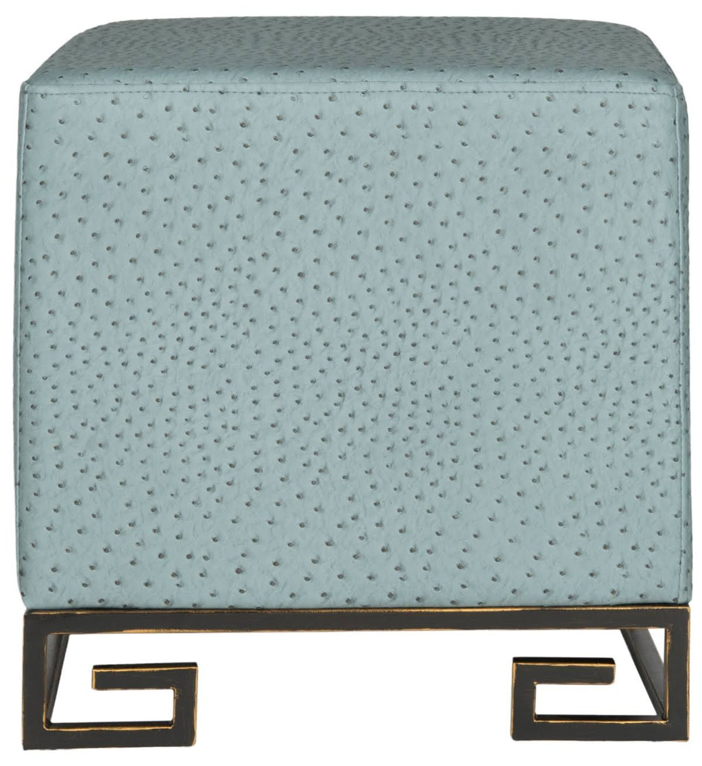 Cream Gold Faux Ostrich Ottoman H514
