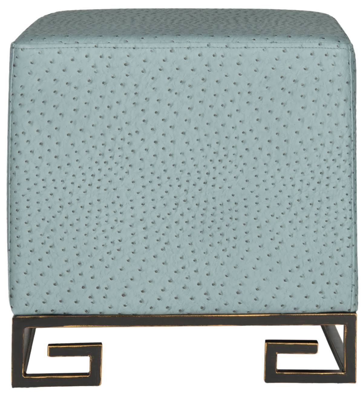 Cream Gold Faux Ostrich Ottoman H514