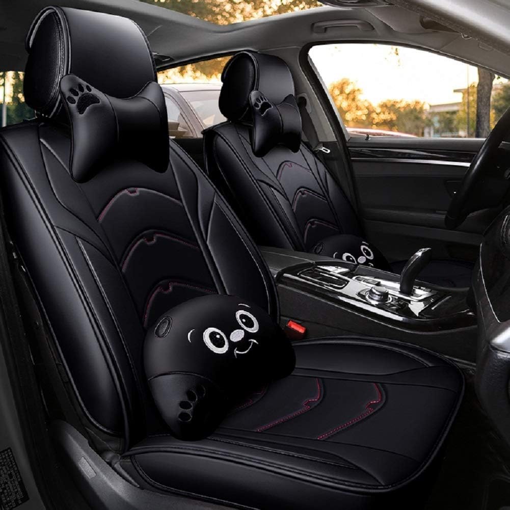 Black-Pink Leather 5 Seat Full Set Seat Cover Cushion R95484