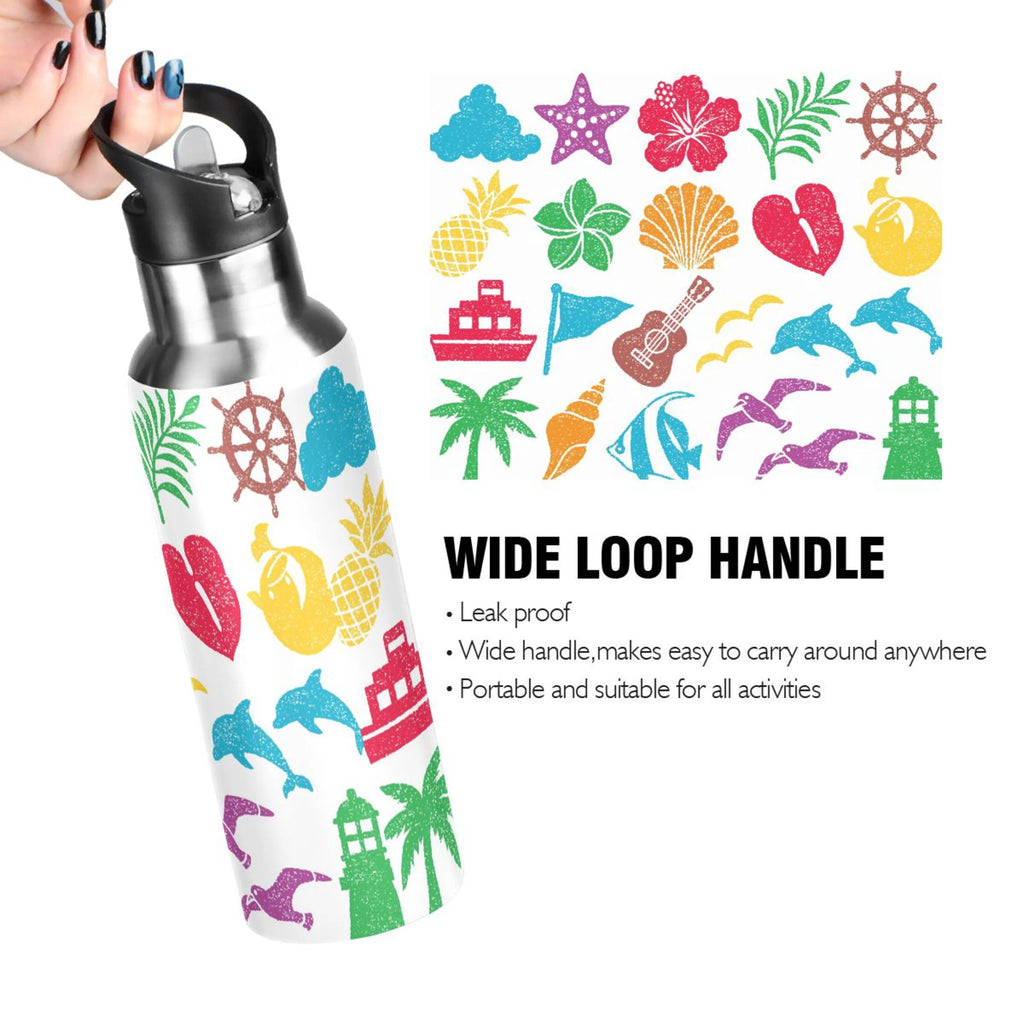 Stainless Steel Insulated Vacuum Flask Water Bottle with Straw Lid O190