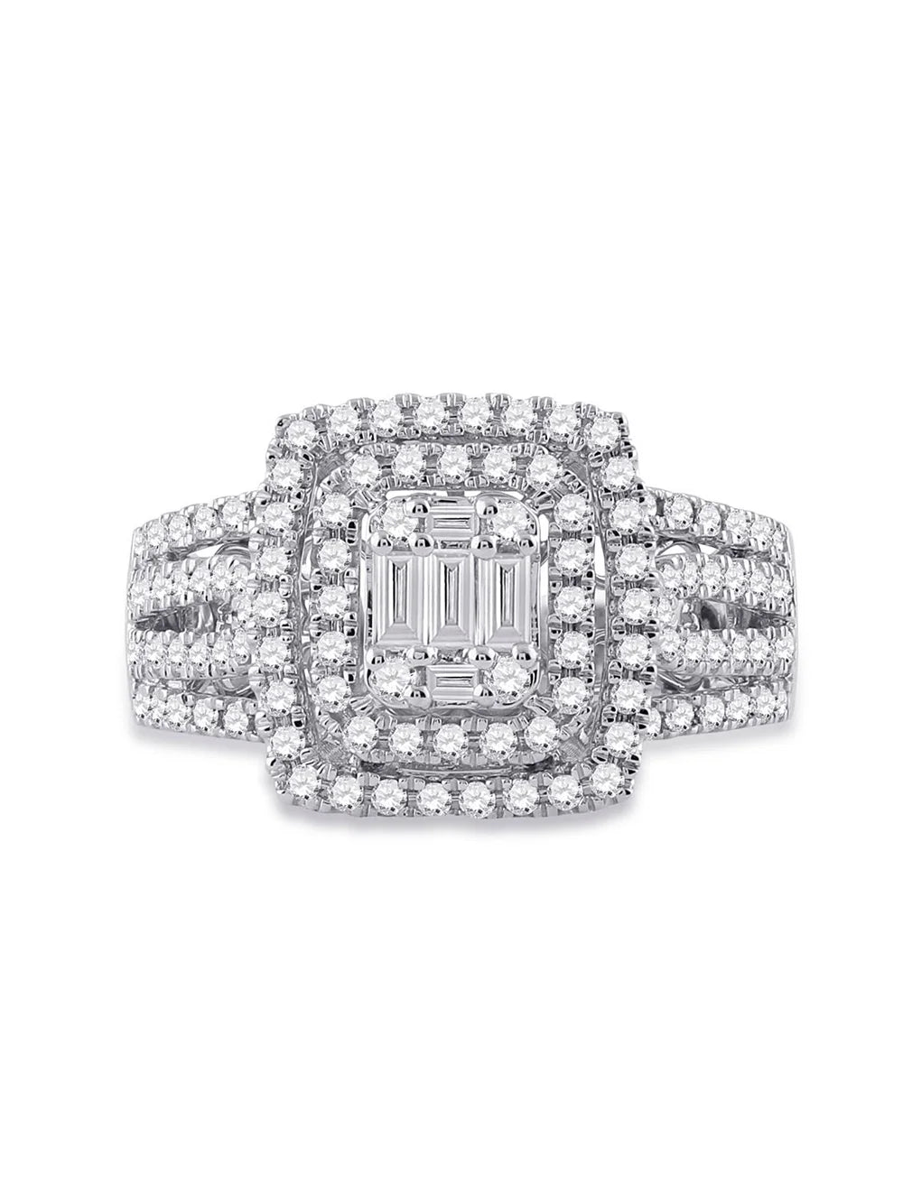 14kt White Gold Baguette Diamond Square Ring 7/8 Cttw E6118