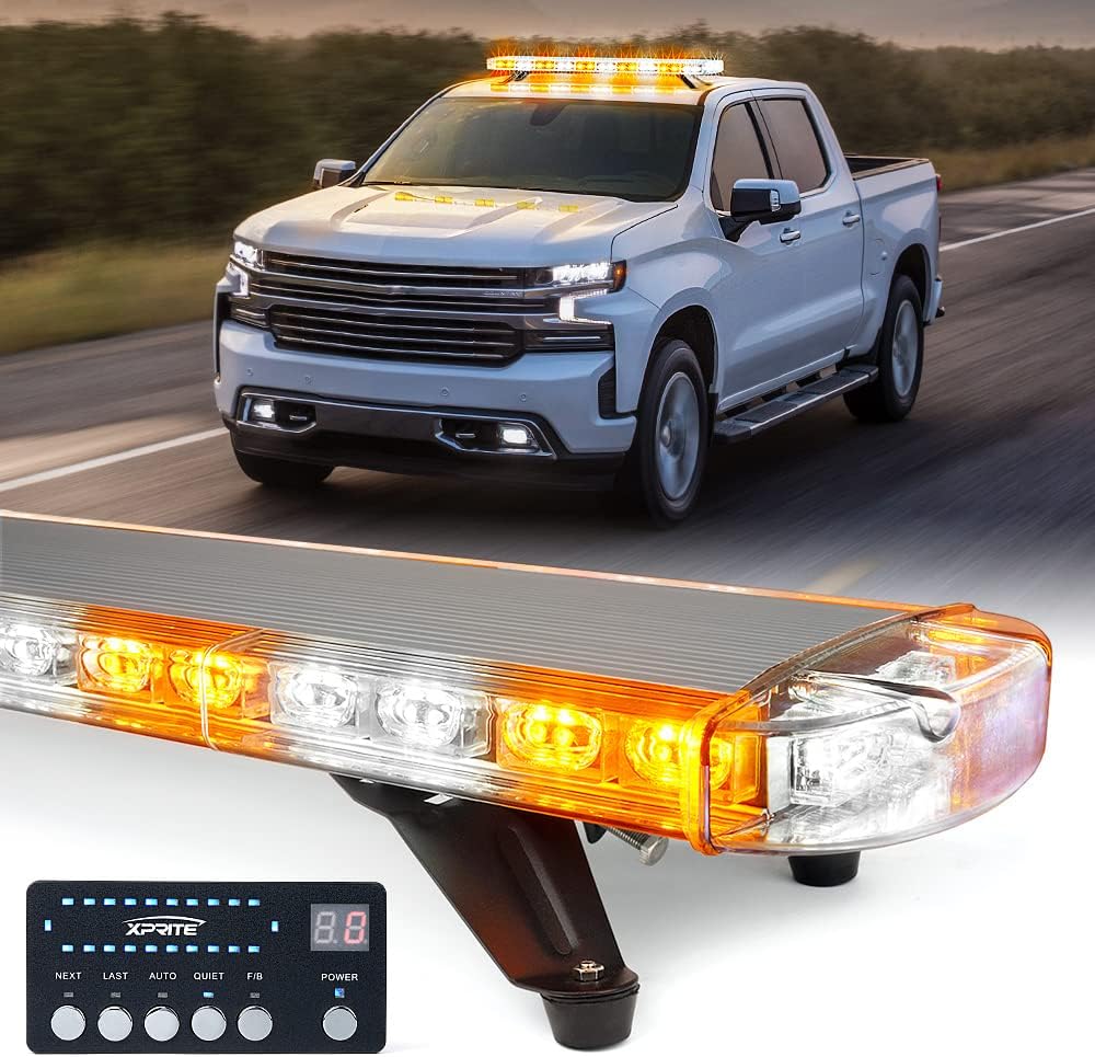 48 Inch Amber LED Emergency Warning Light Bar with Adjustable Mounting Brackets C88207