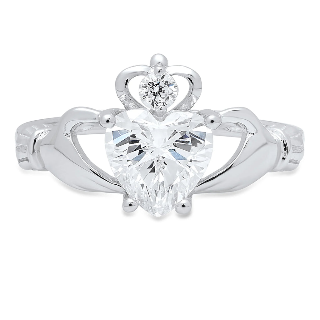 1.06ct Heart Cut Simulated Alexandrite 18k White Gold Claddagh Ring Size 3.75 J465