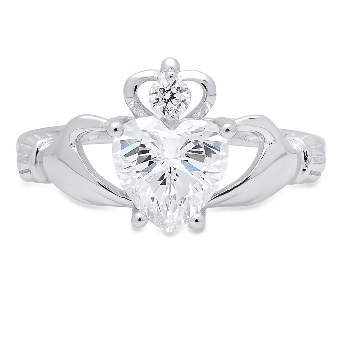 1.06ct Heart Cut Simulated Alexandrite 18k White Gold Claddagh Ring Size 3.75 J465