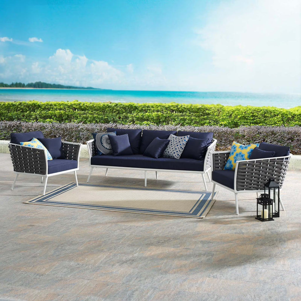 White Navy 3 Piece Outdoor Aluminum Sectional Sofa Set A353