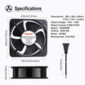 200mm x 60mm Dual Ball 110V 120V Industrial Cooling Fan Pack of 2 L1506