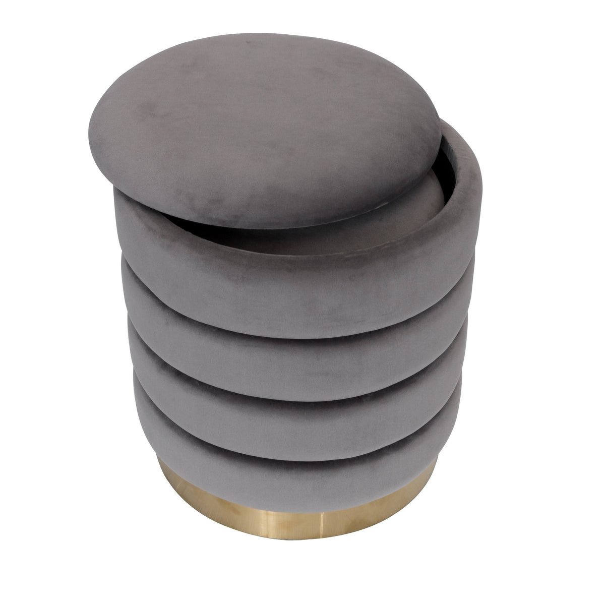Dark Grey Velvet Round Storage Ottoman Set of 2 R988875
