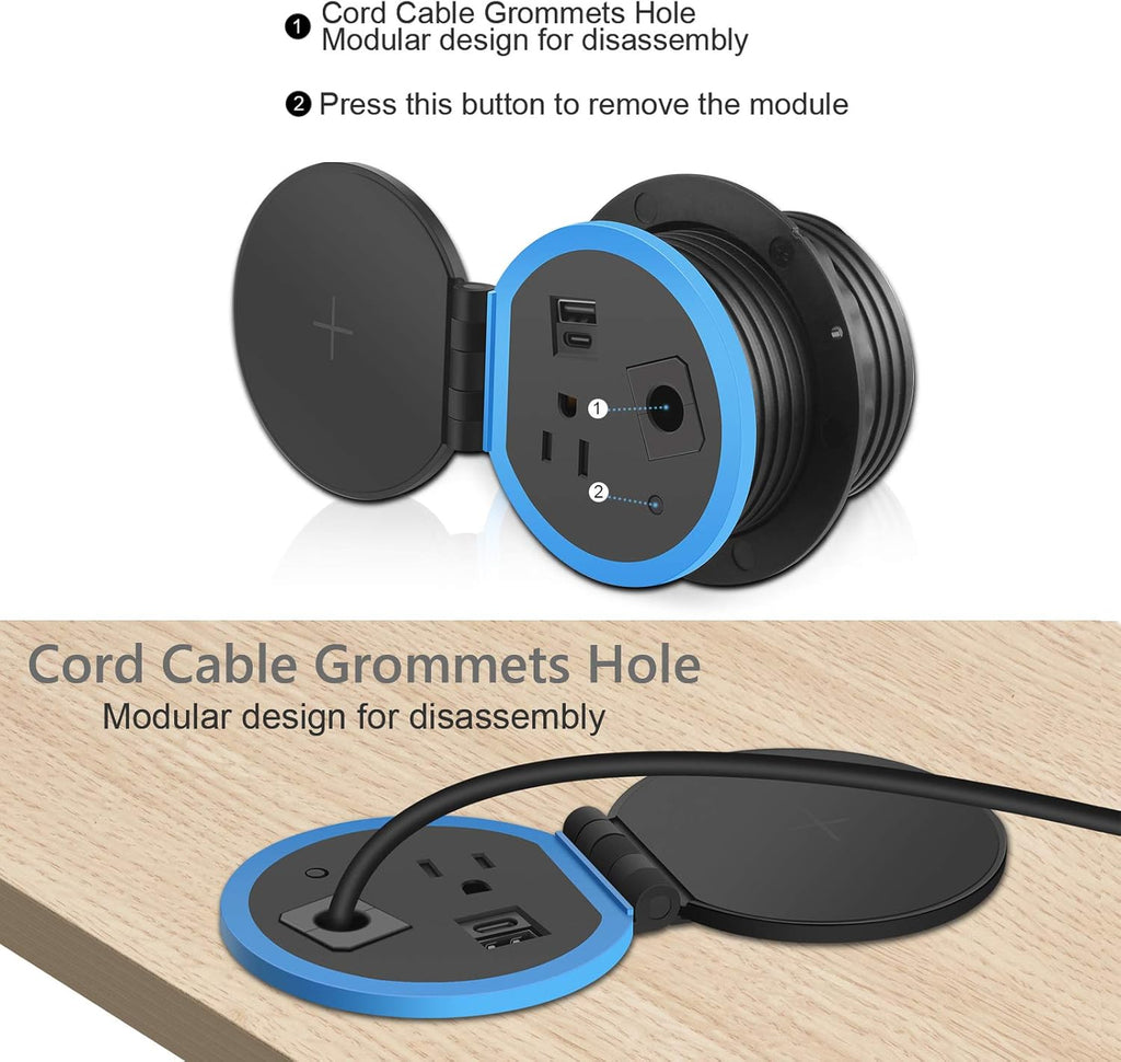 Desktop Power Grommet with Wireless Charger, USB C, Pack of 2 F9047