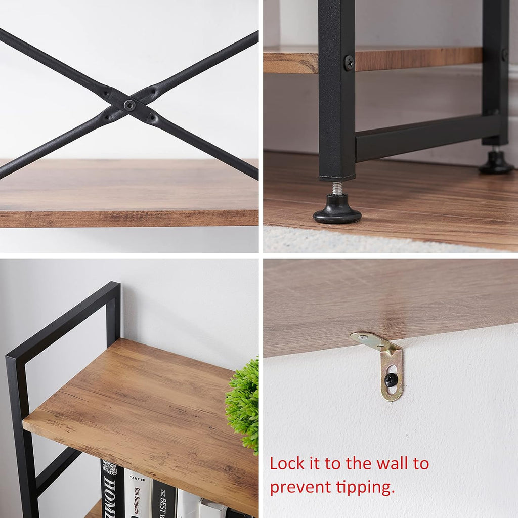 Industrial 5 Tier Wood Bookshelf with Metal Frame R3978