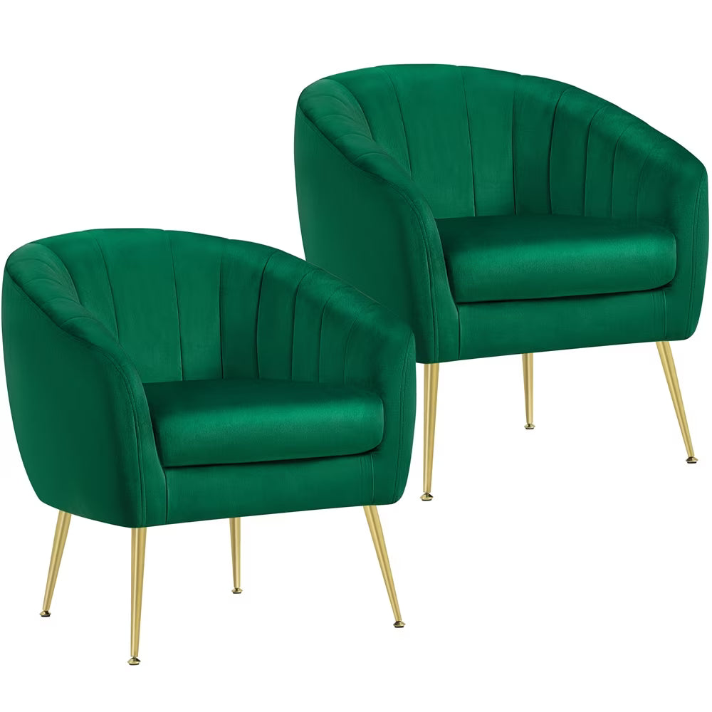 Green Channel Tufted Accent Armchair with Gold Metal Legs W284360