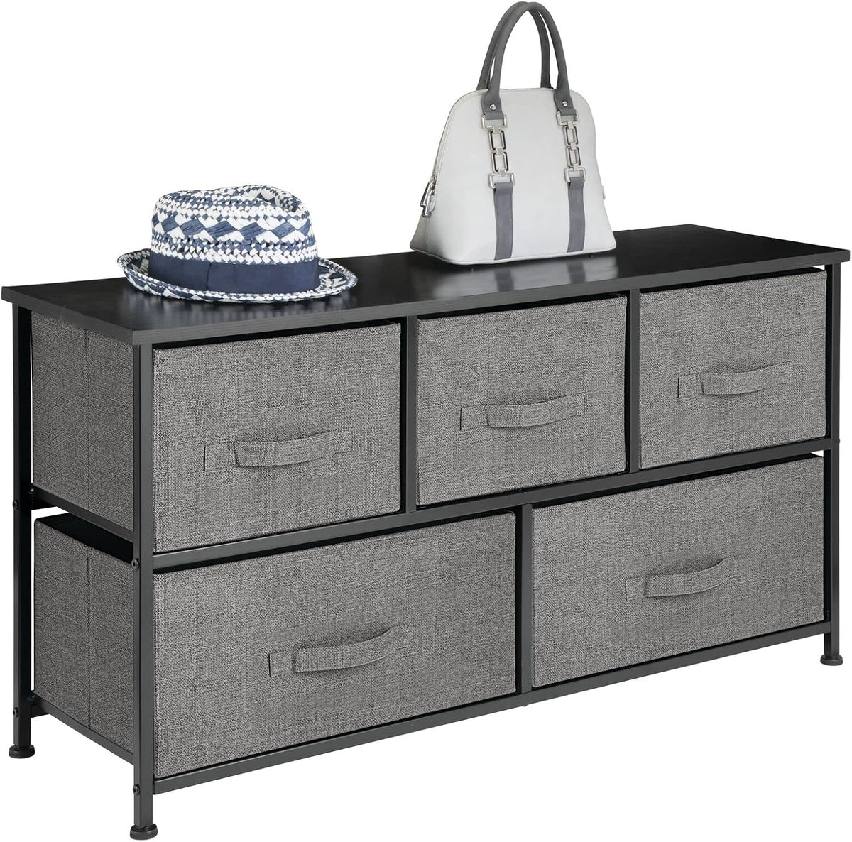 5 Removable Fabric Drawers Light Yellow White Storage Dresser E108