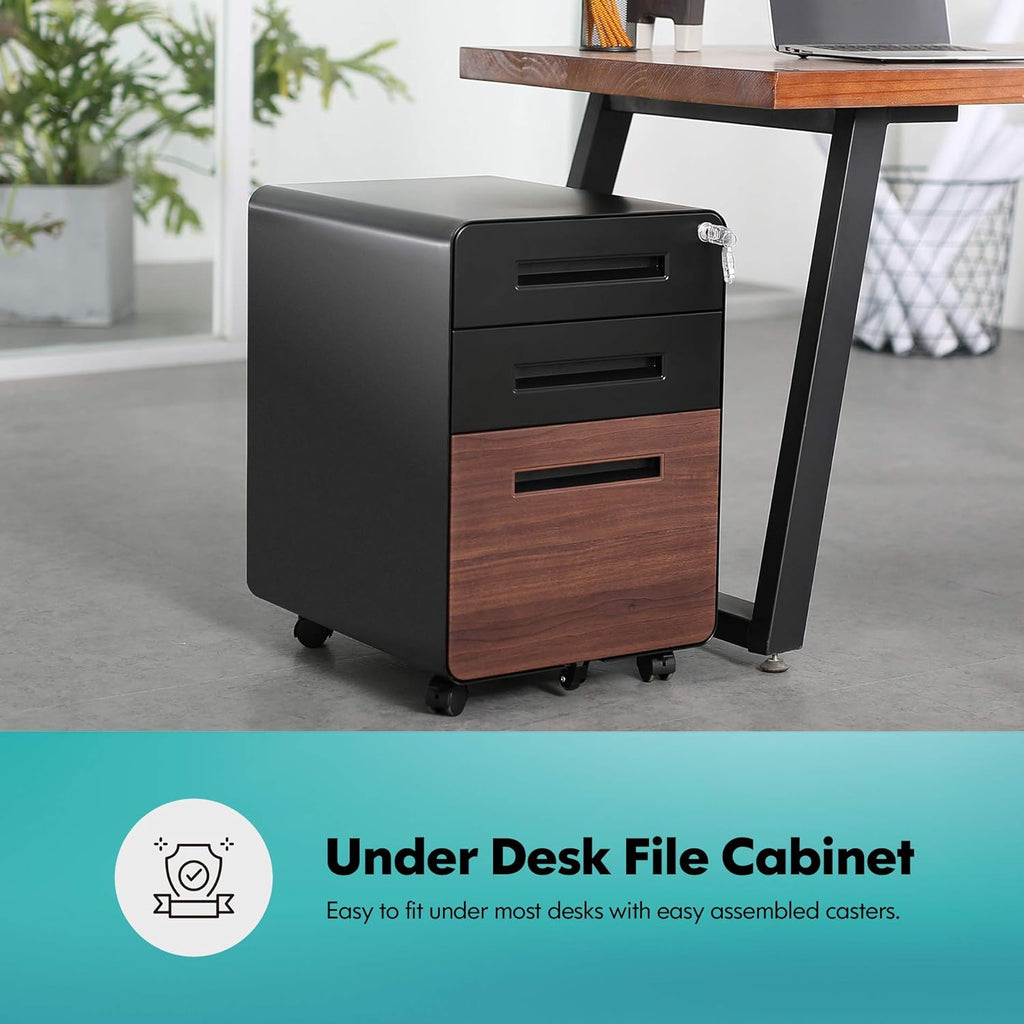3 Drawer Slim Vertical Locking Mobile File Cabinet with Casters Metal Filing Cabinet L5403