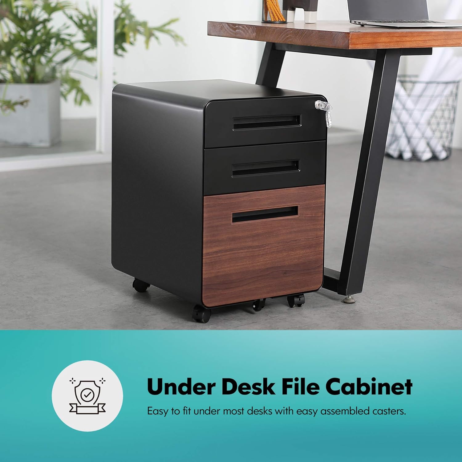 3 Drawer Slim Vertical Locking Mobile File Cabinet with Casters Metal Filing Cabinet L5403