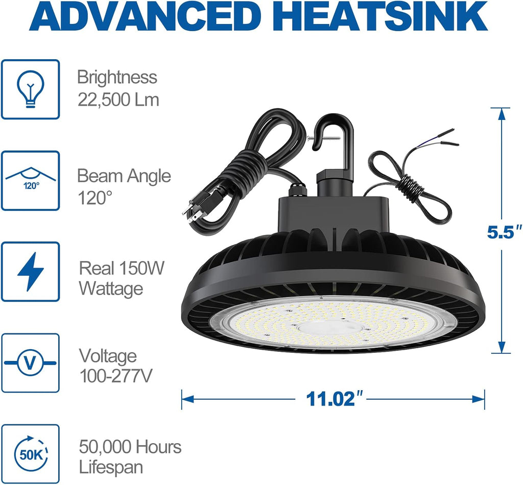 150W UFO LED High Bay Light, 22500 lumens, 5000K Daylight, IP65 A2412
