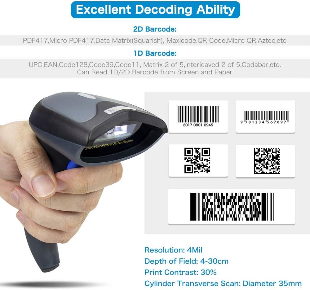 2D Wireless Bluetooth Barcode Scanner, Pack of 2 Y677506