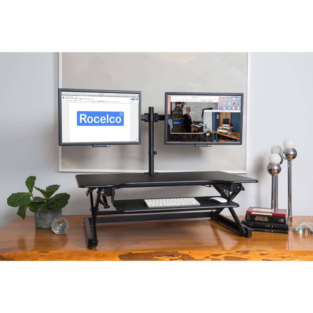 Black Height-Adjustable Standing Desk Converter with Dual Monitor Mount P749