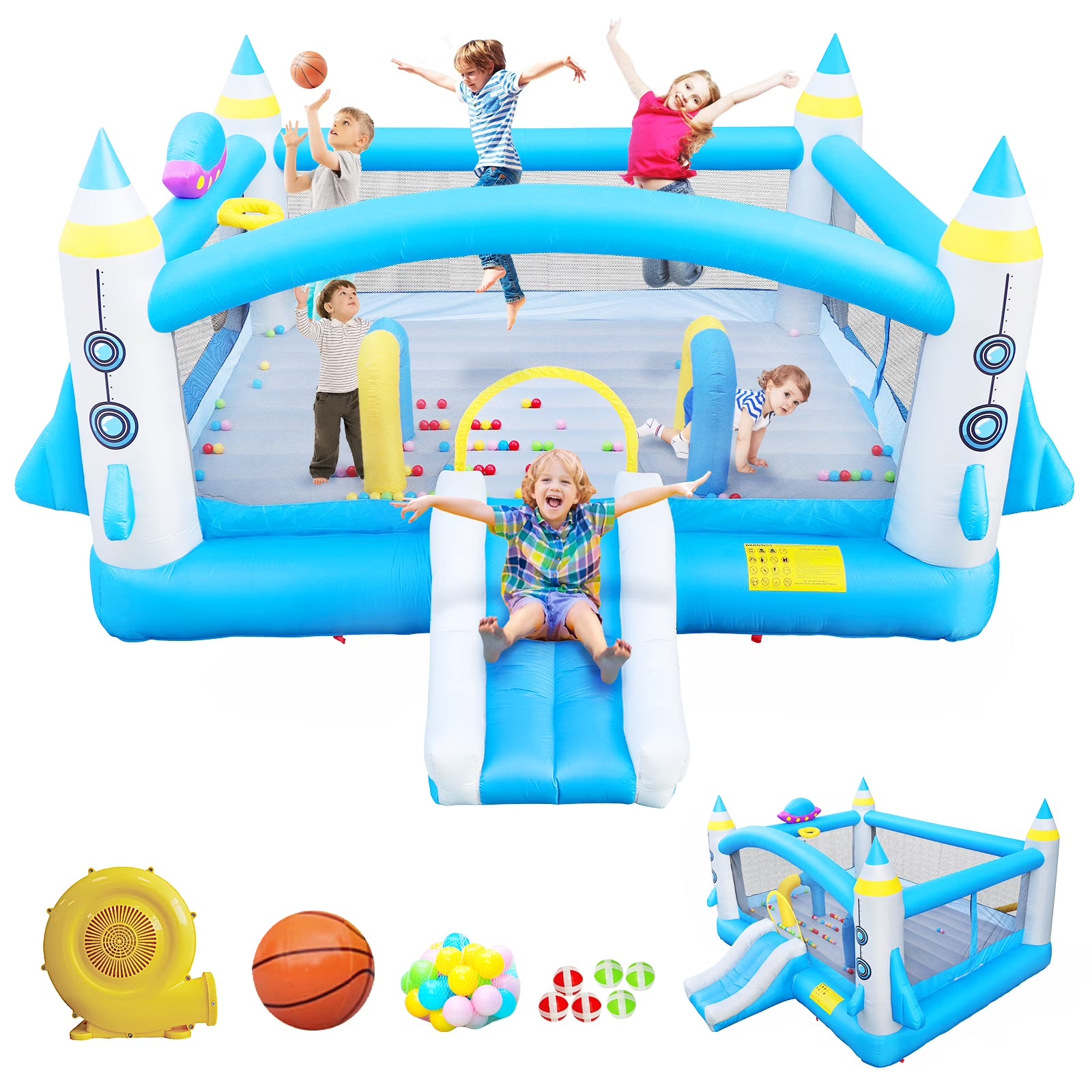Inflatable Bounce House with Blower, 198" x 180" x 96" Tall W9691