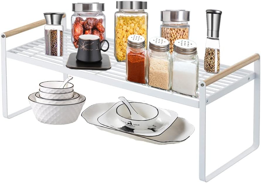 White Stackable Countertop Shelf Spice Rack I12327