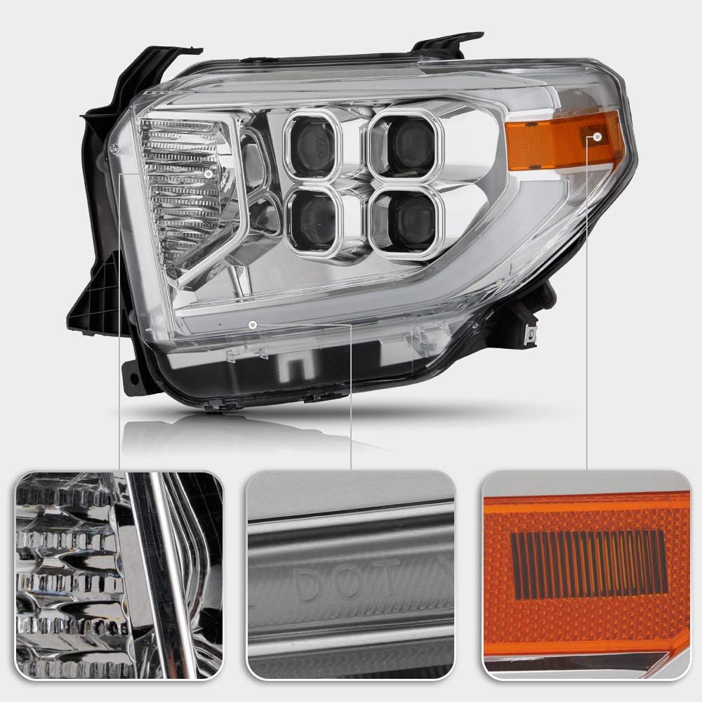 Chrome LED Quad Projector Headlights Headlamps for 2014-2017 Toyota Tundra SR SR5 B664370