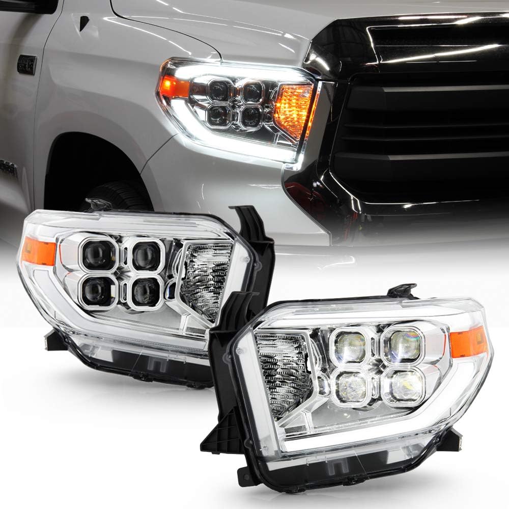 Chrome LED Quad Projector Headlights Headlamps for 2014-2017 Toyota Tundra SR SR5 B664370