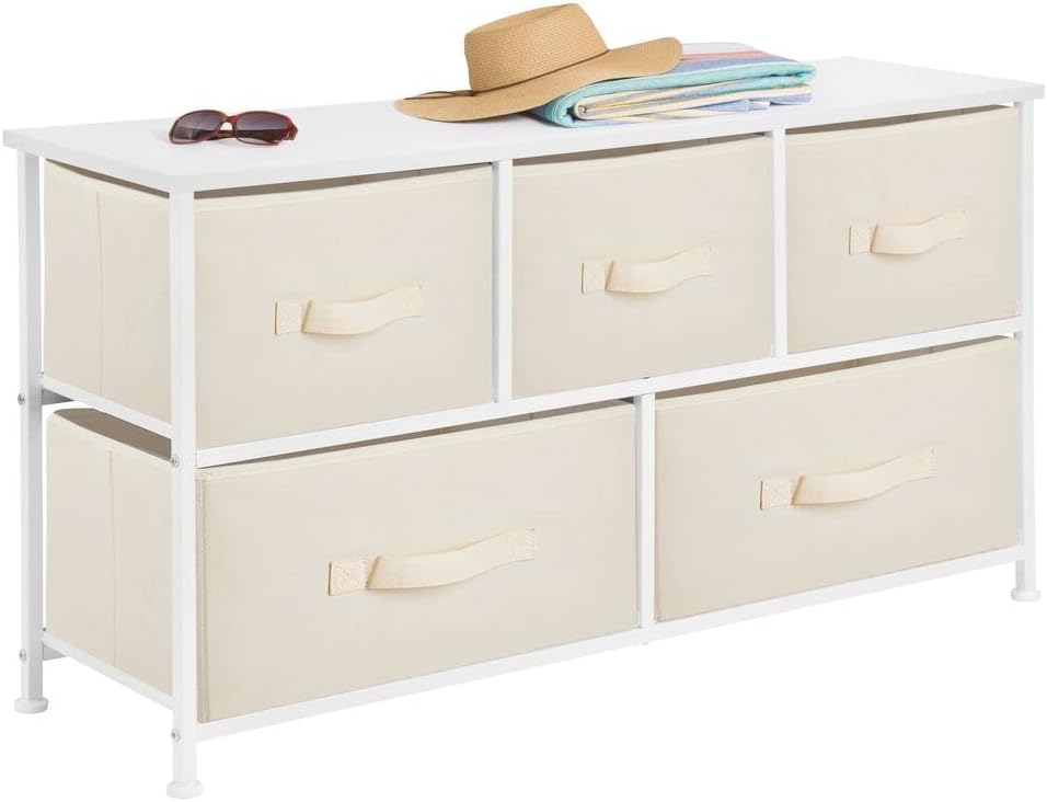 5 Removable Fabric Drawers Light Yellow White Storage Dresser E108