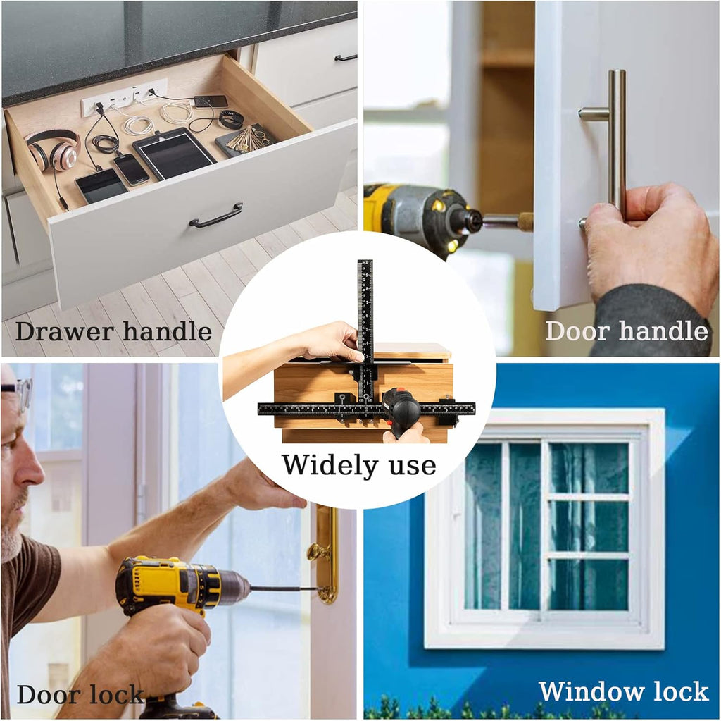 Cabinet Hardware Jig, Aluminum Alloy Handle Template Tool with Automatic Center Punch and 4 Drill Bits A107660