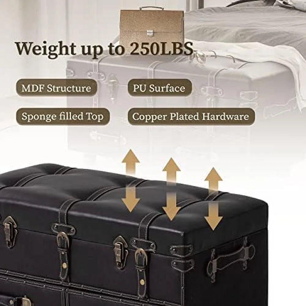Vintage Faux Leather Ottoman Bench L968987