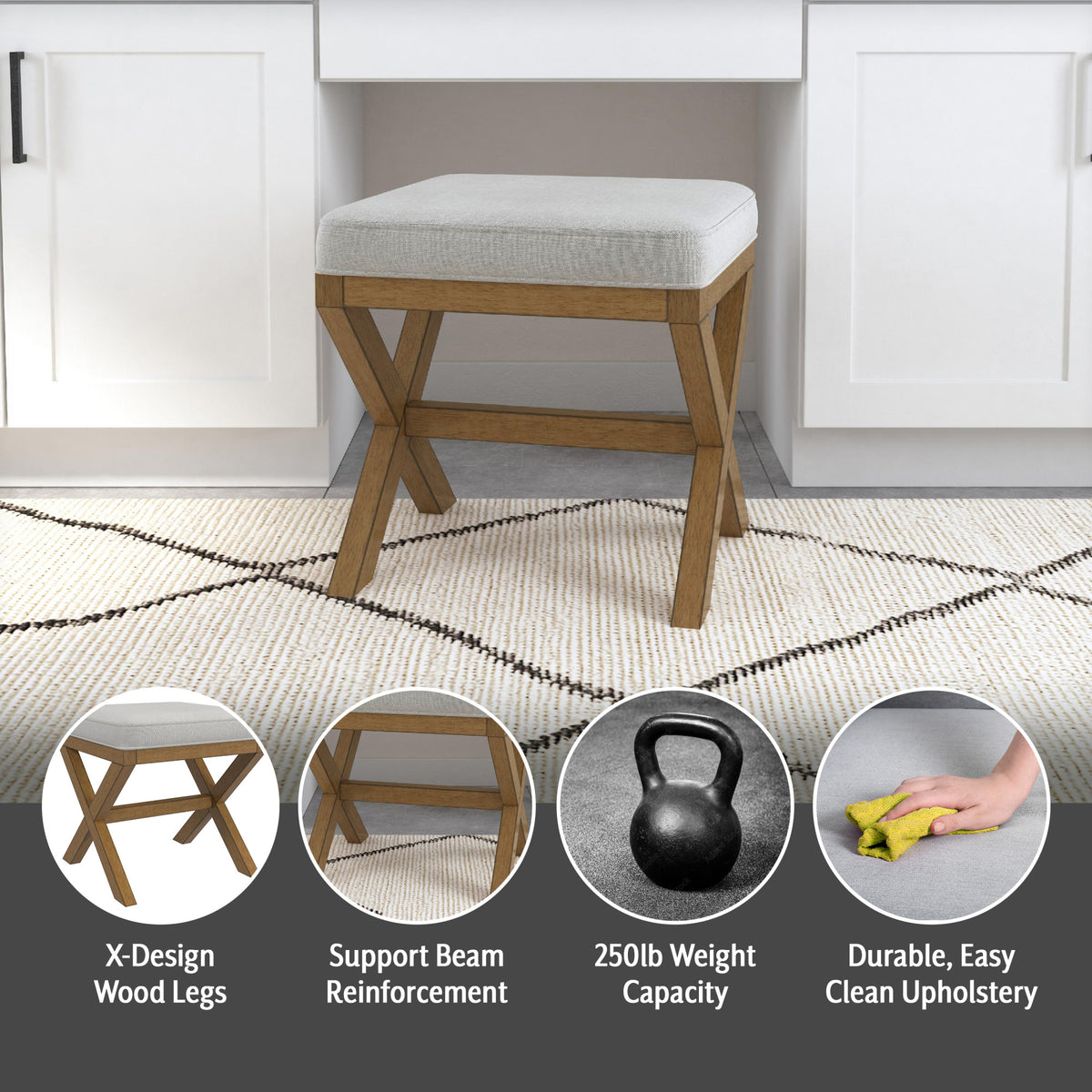 Dark Driftwood Wood Vanity Stool V309
