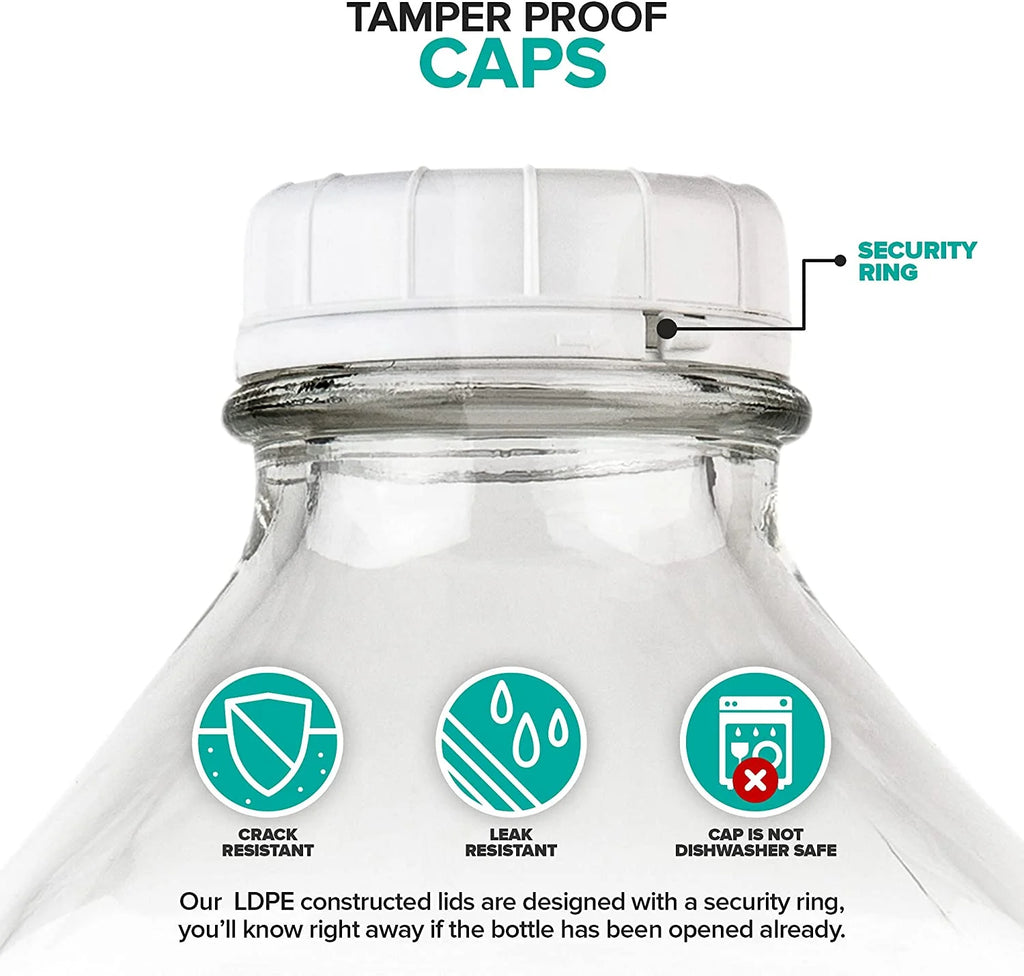 64-Oz Glass Milk Bottles with 3 White Caps, Dishwasher Safe I429