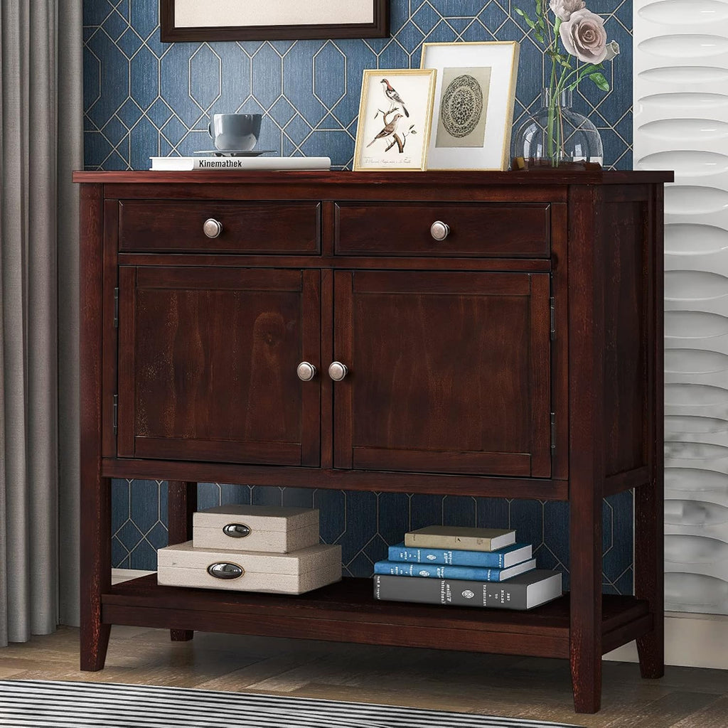 Brown Wood Console Sofa Table with Drawers M786260