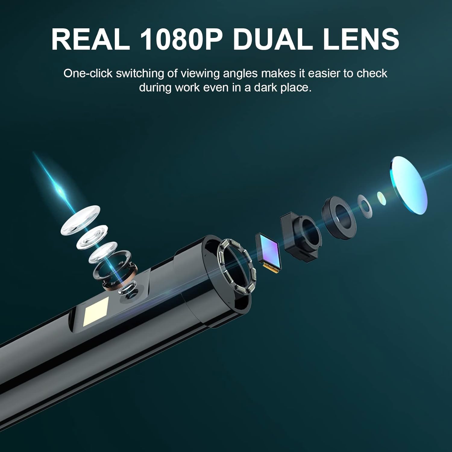 Dual Lens 1080P Borescope Inspection Camera with 16.5FT Semi-Rigid Cable, 32GB Card, Pack of 2 E67066
