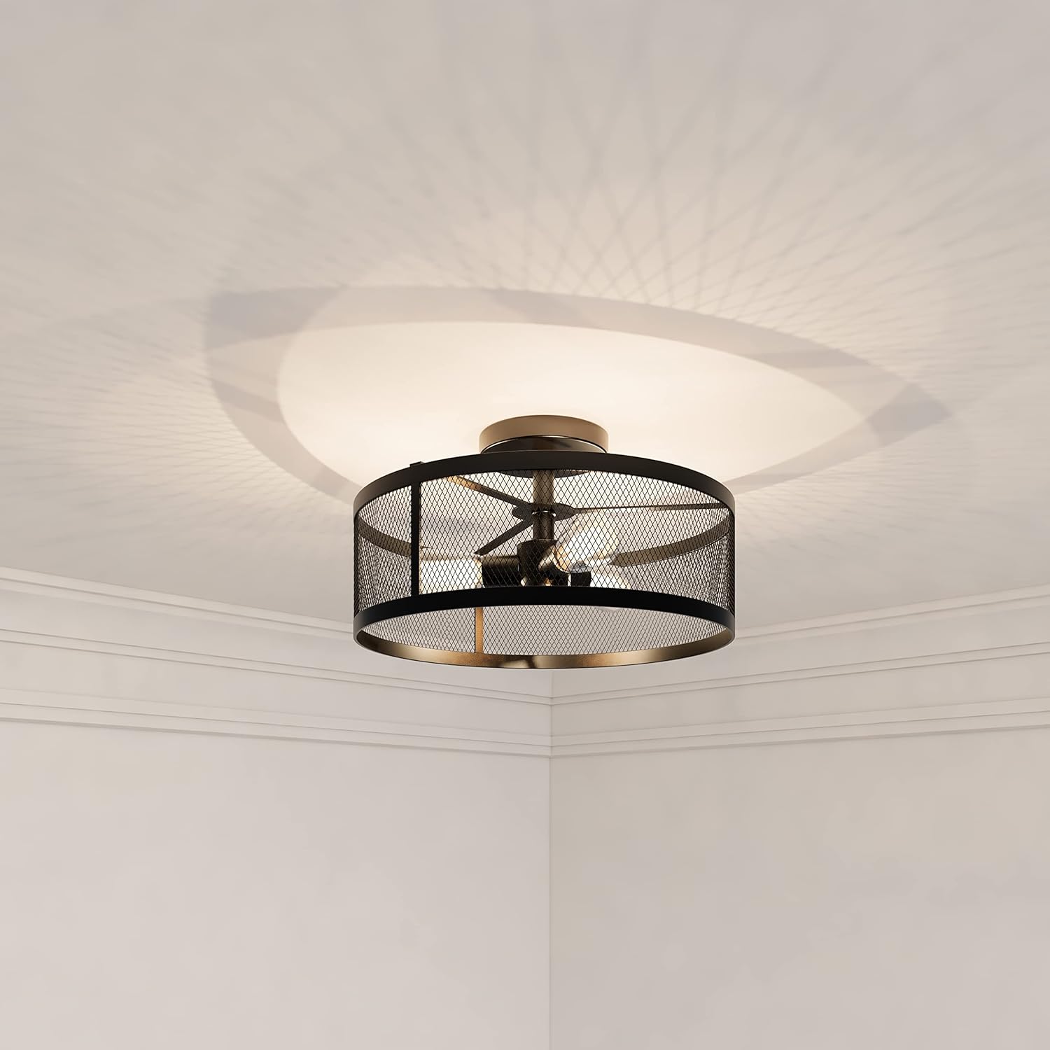 Industrial 3-Light Metal Cage Semi Flush Mount Ceiling Light Black Finish O206401