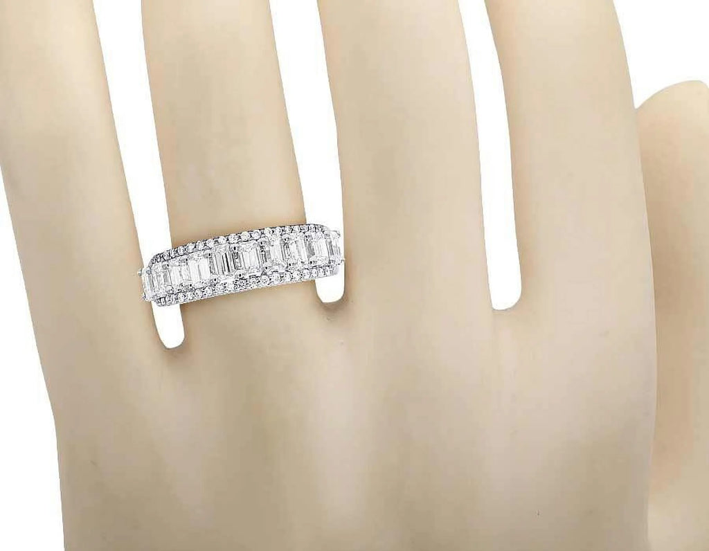 14K White Gold Diamond Emerald Solitaire Ring 1.65 Ct 6MM K781975