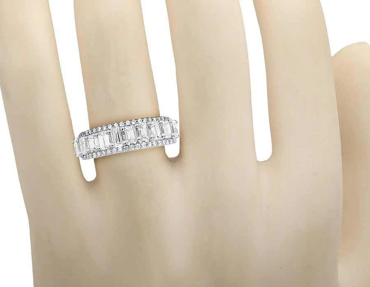 14K White Gold Diamond Emerald Solitaire Ring 1.65 Ct 6MM K781975