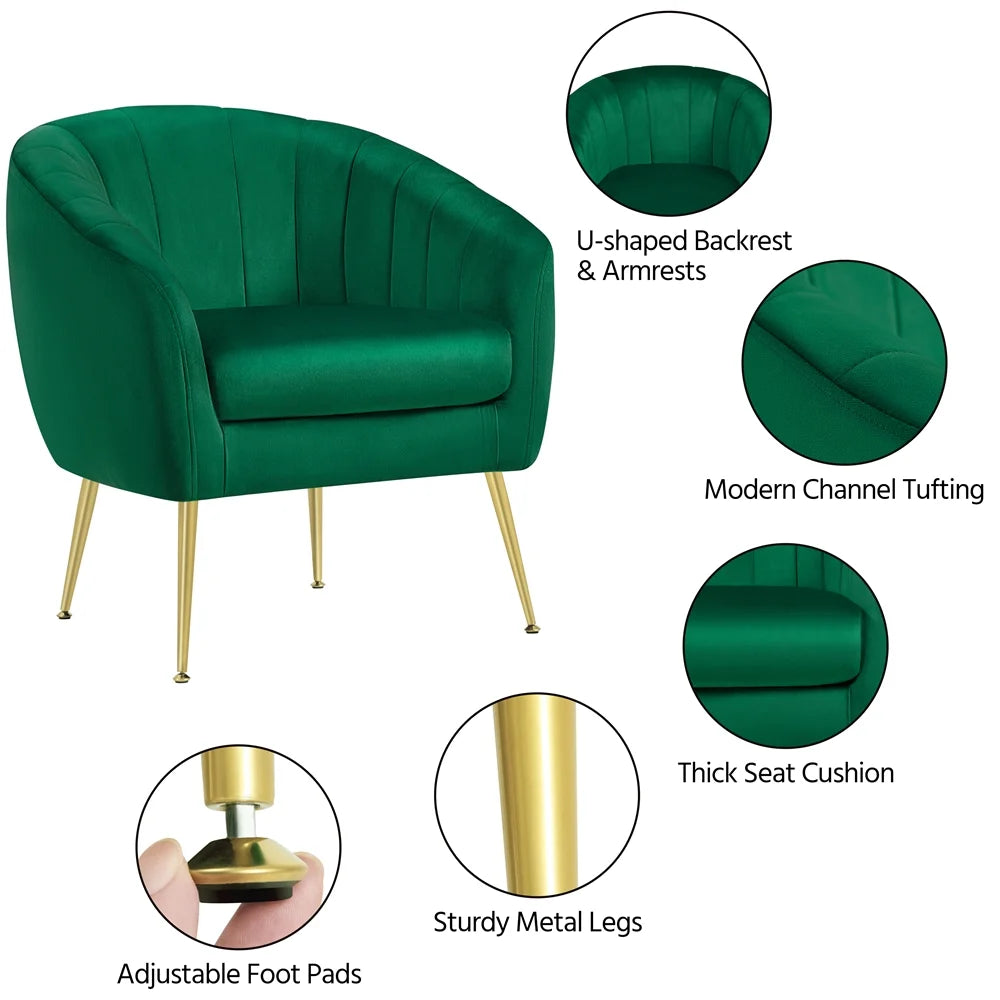 Green Channel Tufted Accent Armchair with Gold Metal Legs W284360