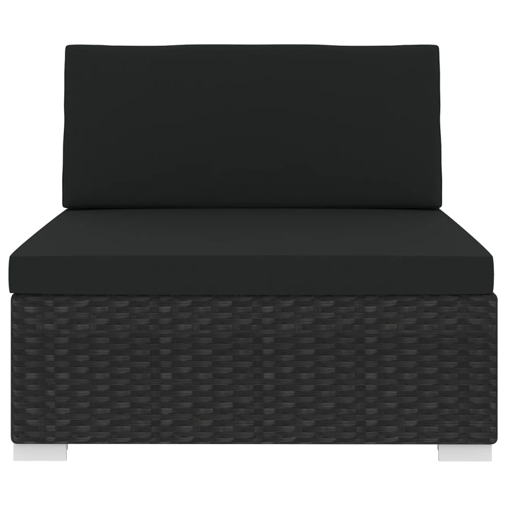 Black Poly Rattan Sectional Middle Seat with Cushions J5024